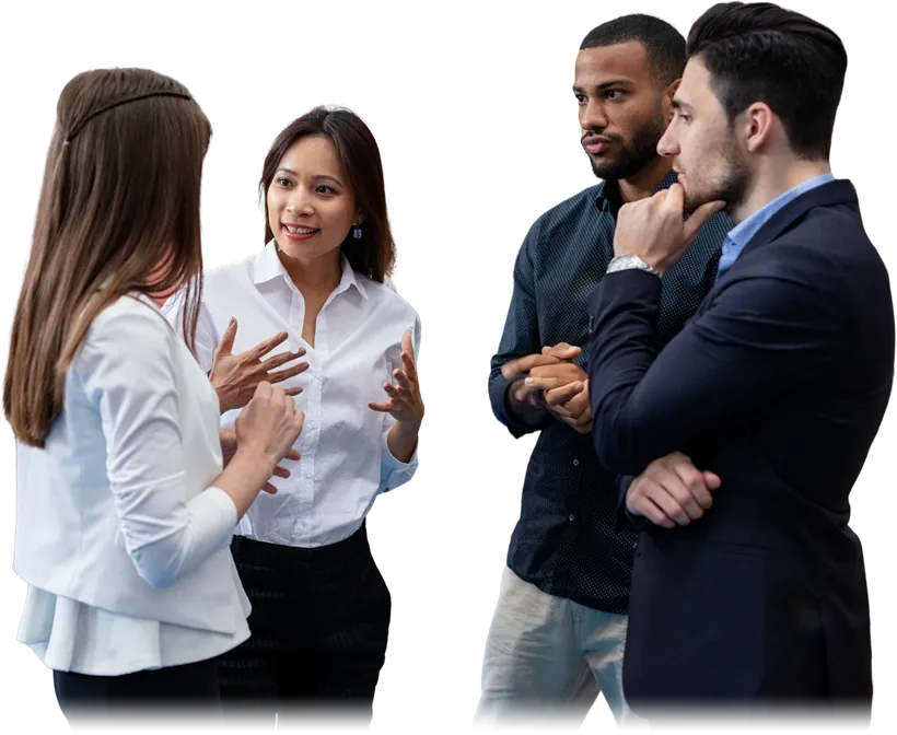 Belinda in conversation with a small business owner