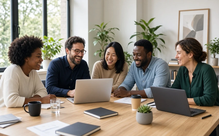 Consultant helping a small business team with their plans