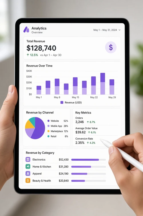 Analytics dashboard on a tablet