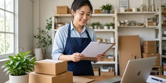 Small business owner reviewing orders at her desk